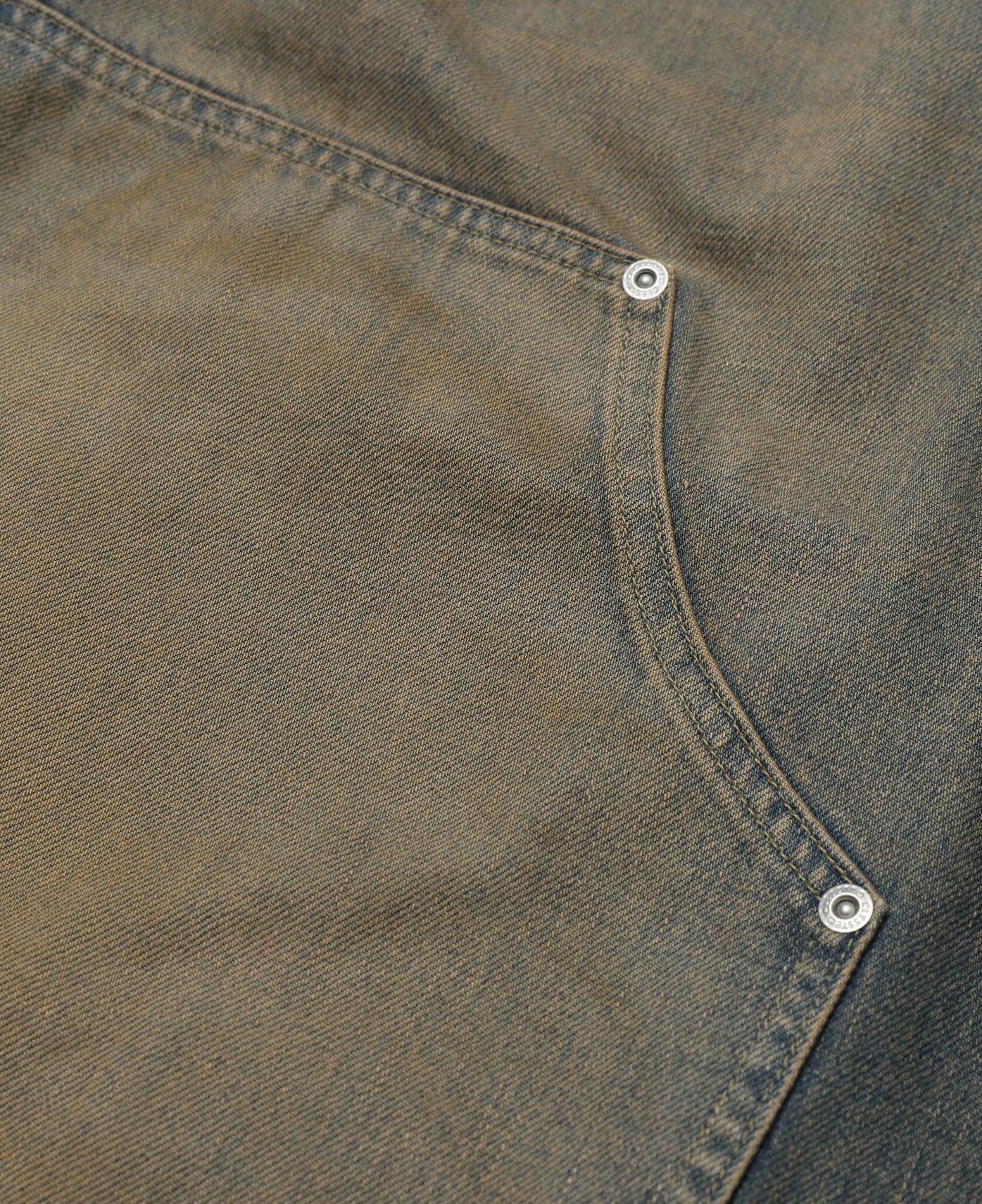 Vintage Dyed Selvedge Denim Double Knee Curved Worker Pants (Beige) - Image 4