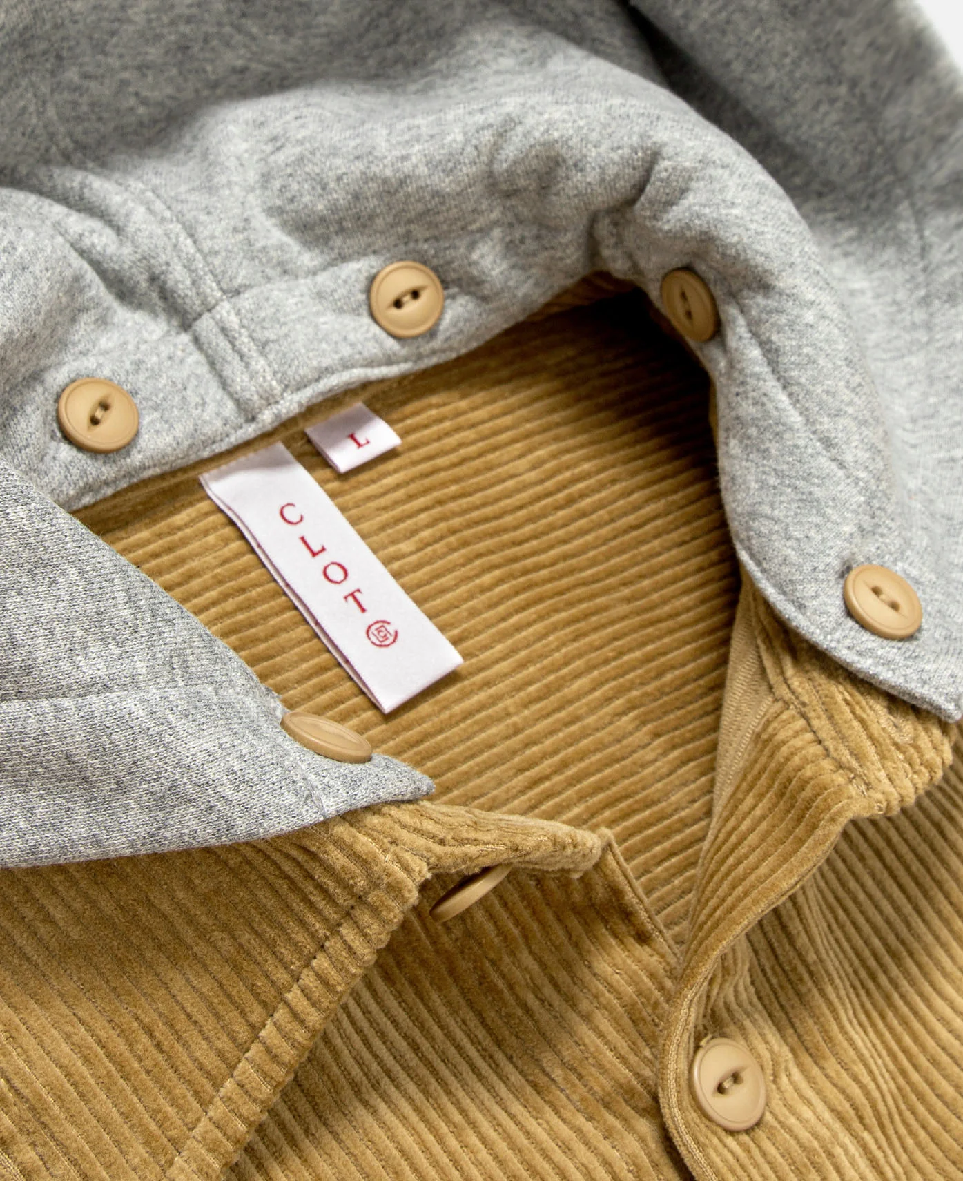 Corduroy Hooded Shirt (Beige) - Image 5