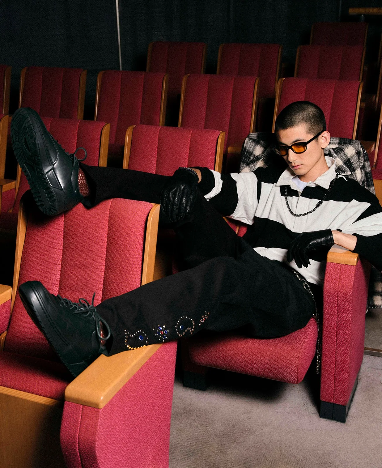 Paisley Studded Twill Pants (Black) - Image 2