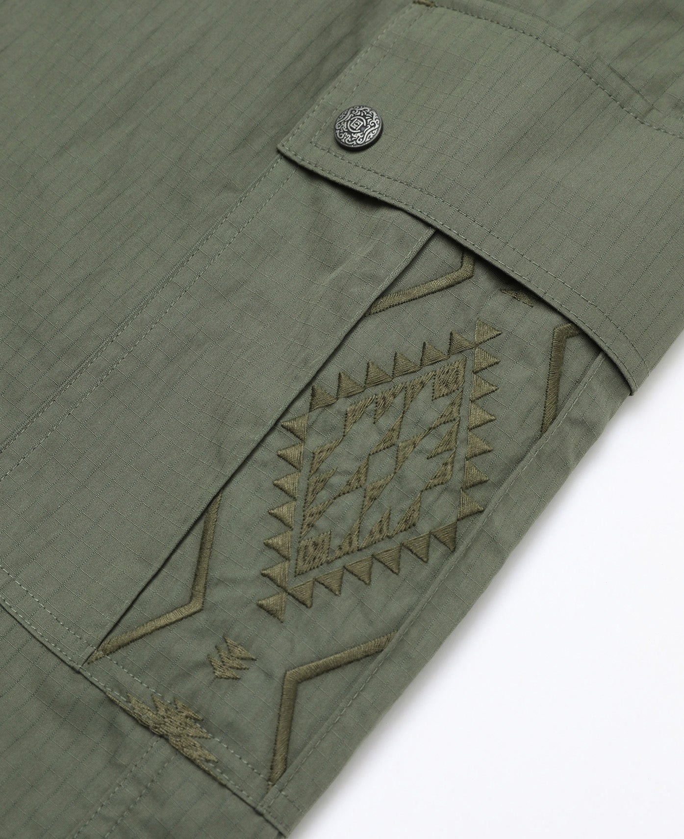 Embroidery Cargo Shorts (Olive) - Image 3
