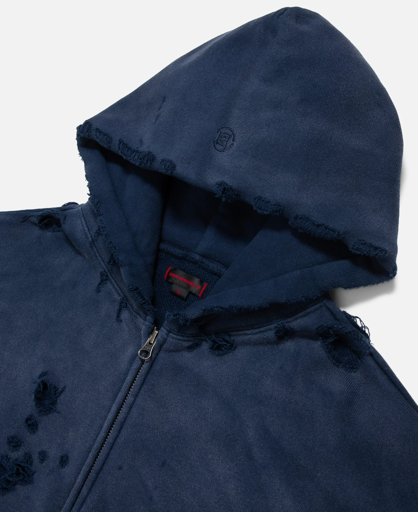 Heavy Washed Zip Up Hoodie (Blue) - Image 3