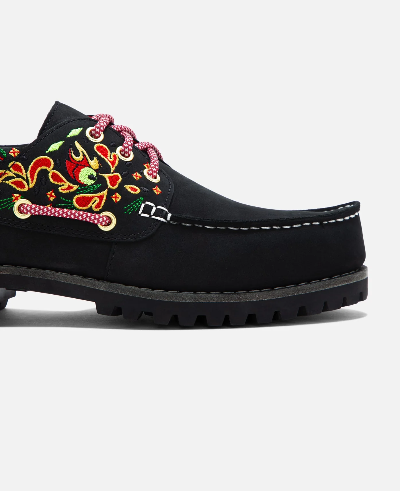 Men's 3-Eye Lug Handsewn Boat Shoes (Black) - Image 16