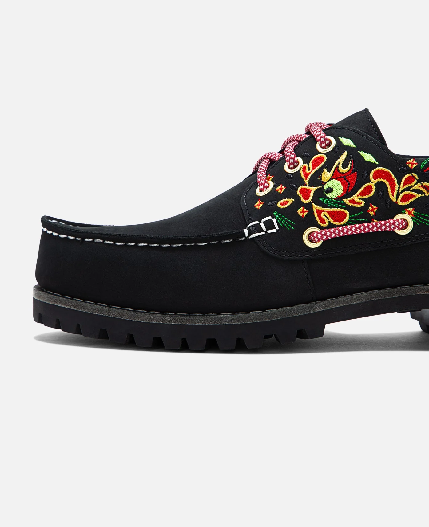 Men's 3-Eye Lug Handsewn Boat Shoes (Black) - Image 17