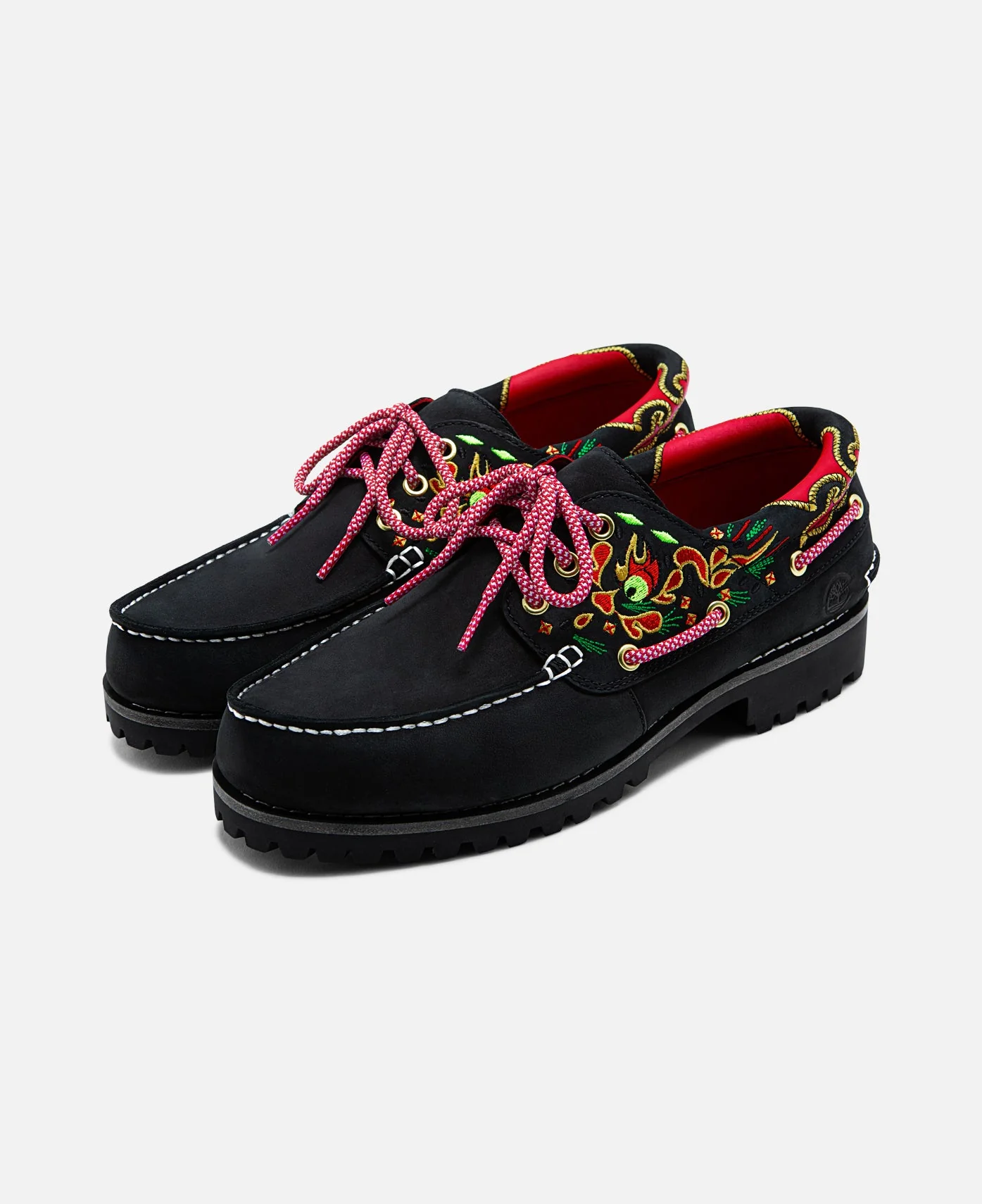Men's 3-Eye Lug Handsewn Boat Shoes (Black) - Image 2