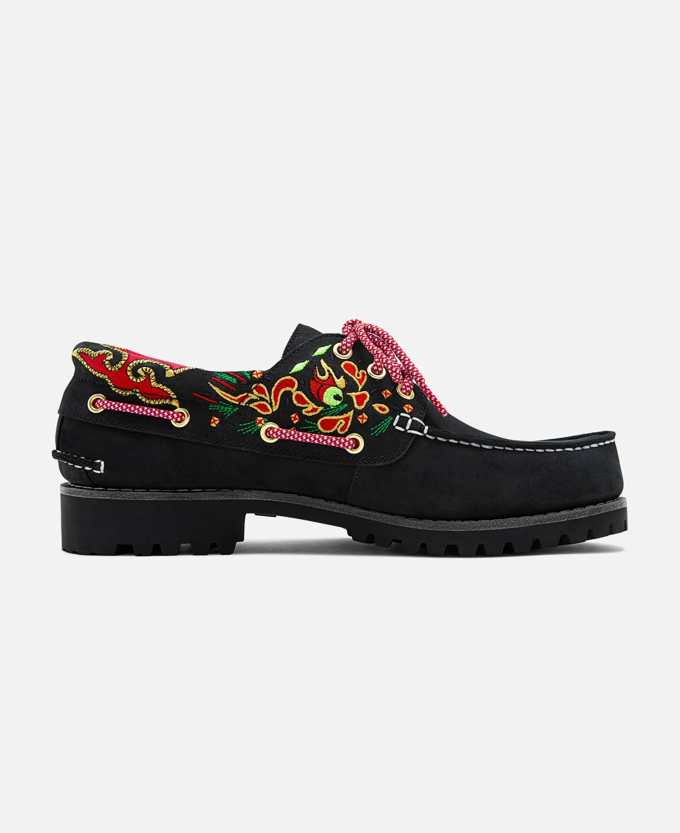 Men's 3-Eye Lug Handsewn Boat Shoes (Black) - Image 3