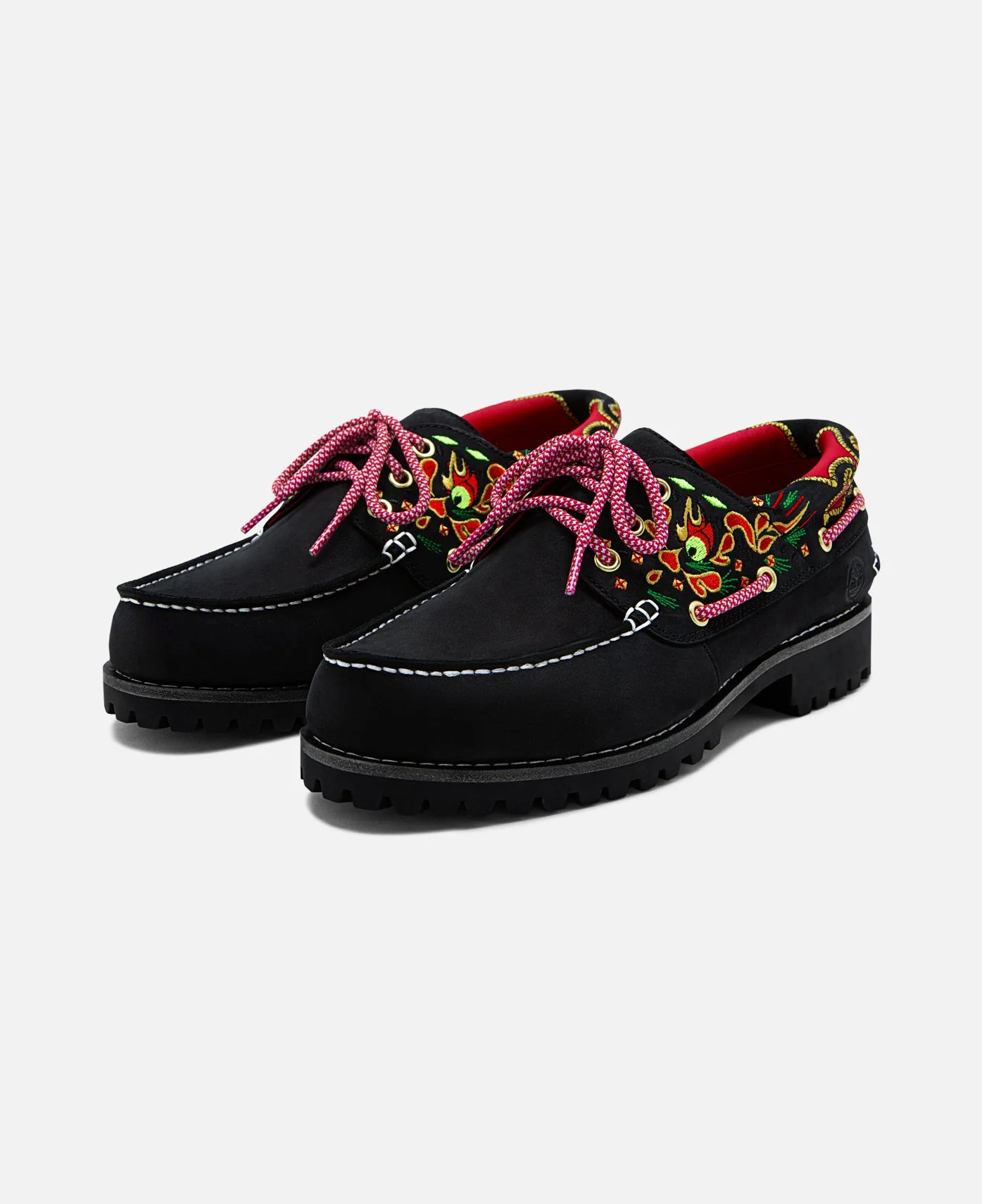 Men's 3-Eye Lug Handsewn Boat Shoes (Black) - Image 7