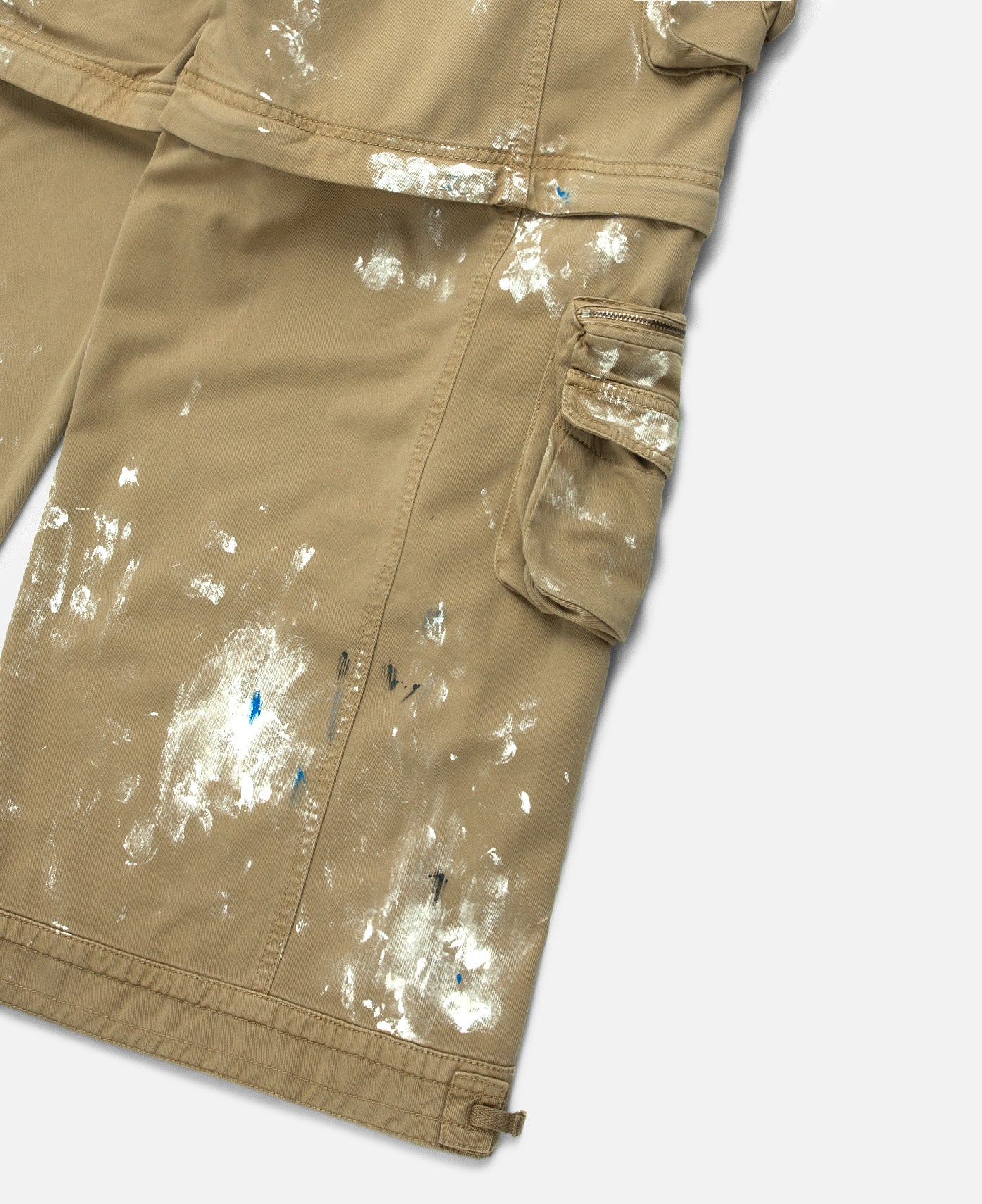 Zip-Off Paint Splatter Cargo Jeans (Beige) - Image 8