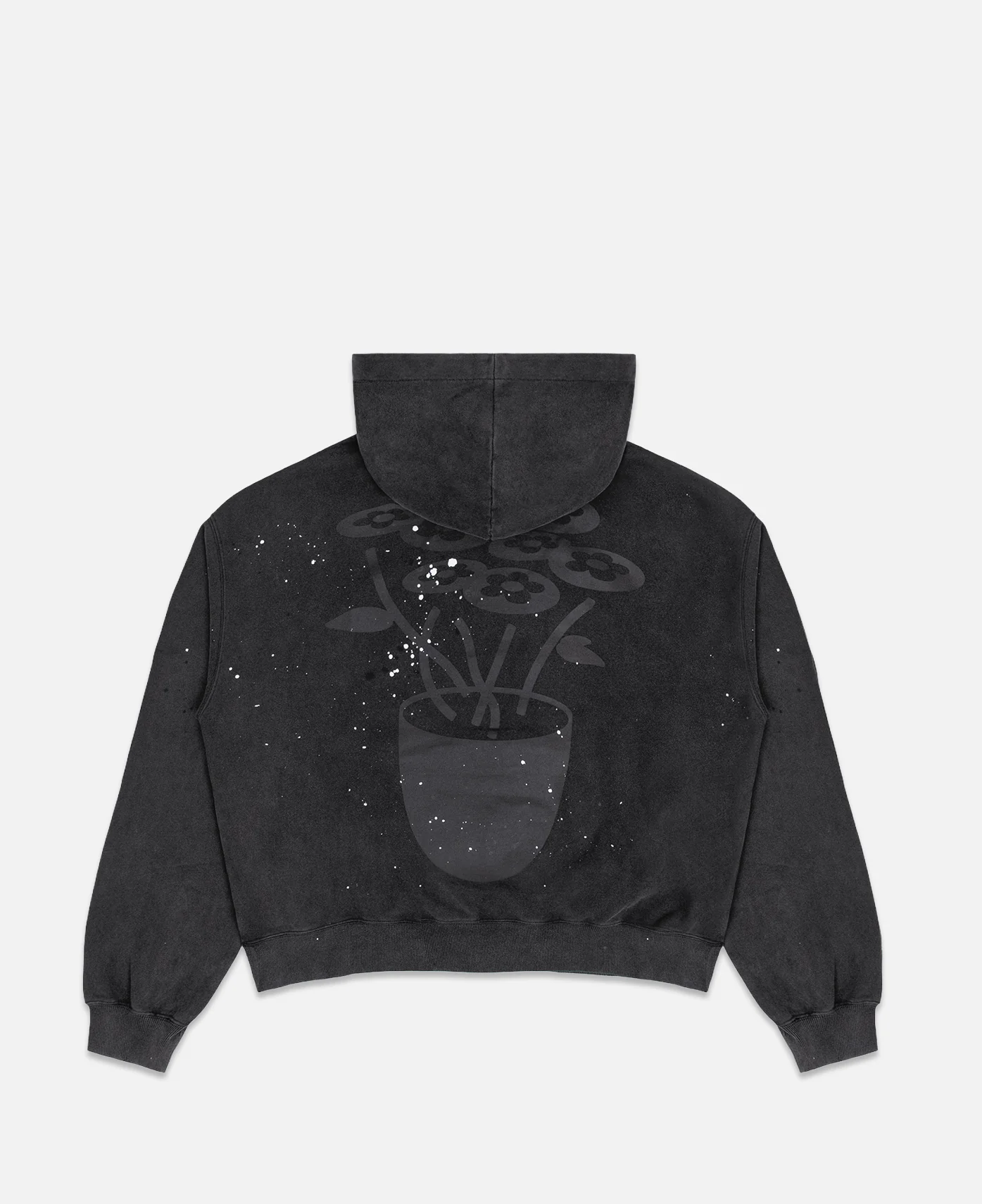 Washed Paint Splash Flower Hoodie (Black) - Image 2