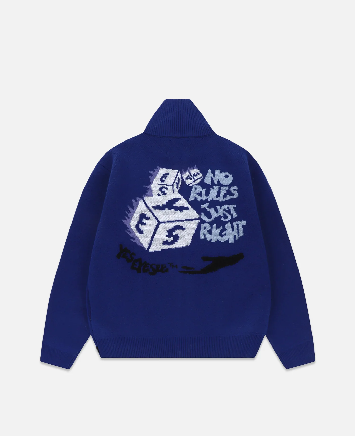 Y.E.S Dice Full Zip-Up Knit Cardigan (Blue) - Image 3